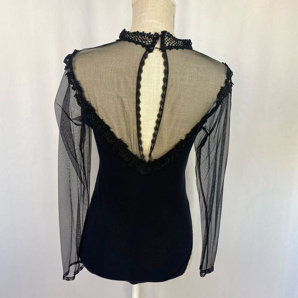 90s Y2K Hanky Panky Cotton Bodysuit Lace Mock Neck Black Womens Medium - Picture 3 of 11